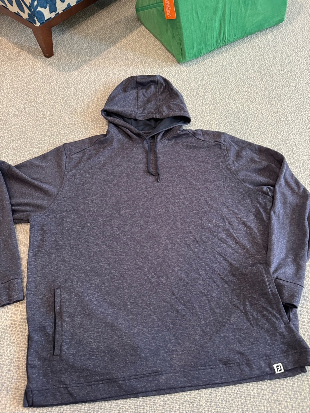 Foot Joy Men's Hooded Pullover Shirt - Dark Heather Gray/blue